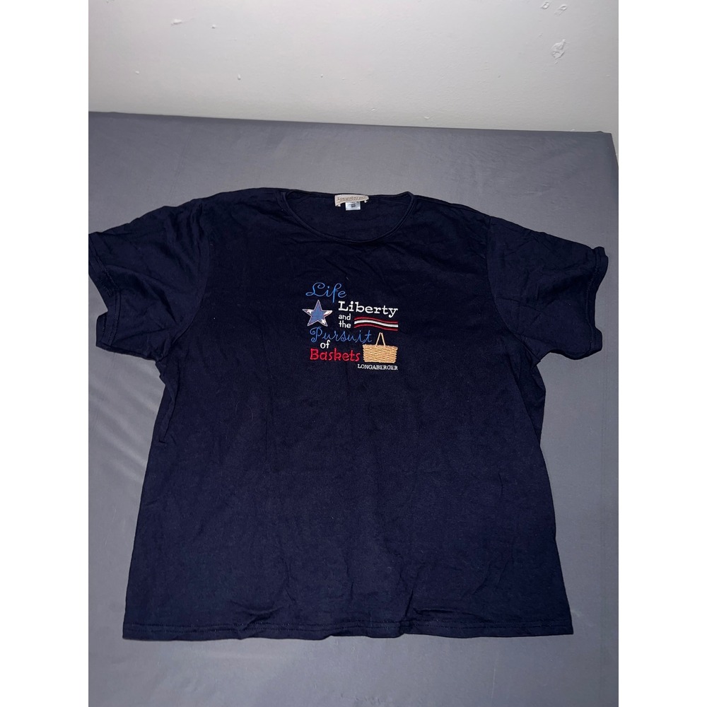 Longaberger Homestead Navy Blue Embroidered Pursuit of Baskets T-Shirt 3XL Women